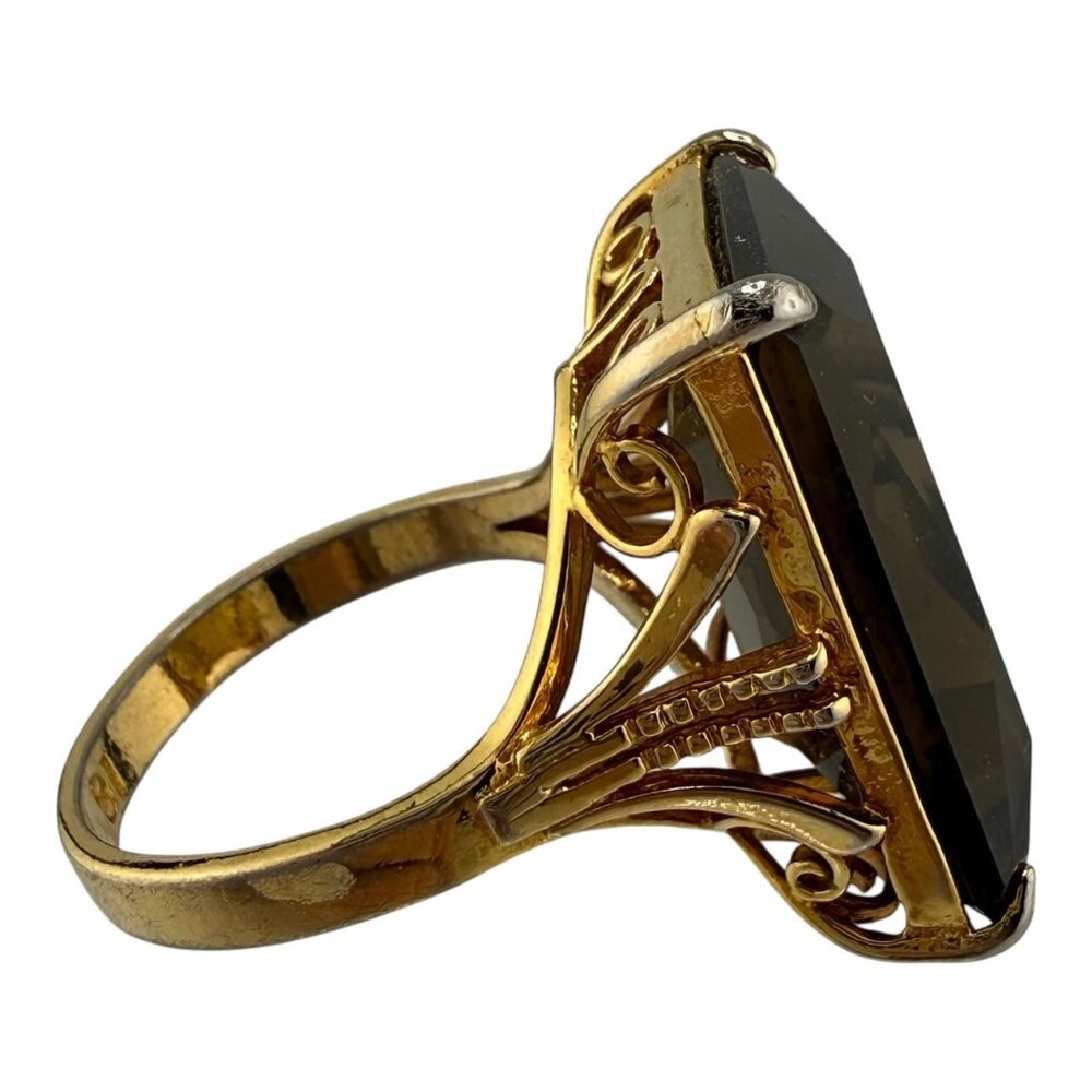 Womens Ring Size 8.5 Smoky Quartz 18K Gold Plated Filigree Faceted Rectangular - Picture 9 of 14